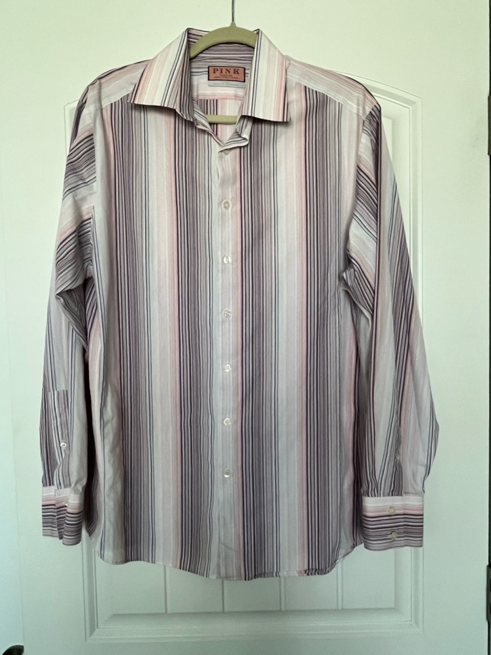 Thomas Pink Vertical Stripe Dress Shirt in Pink and Gray